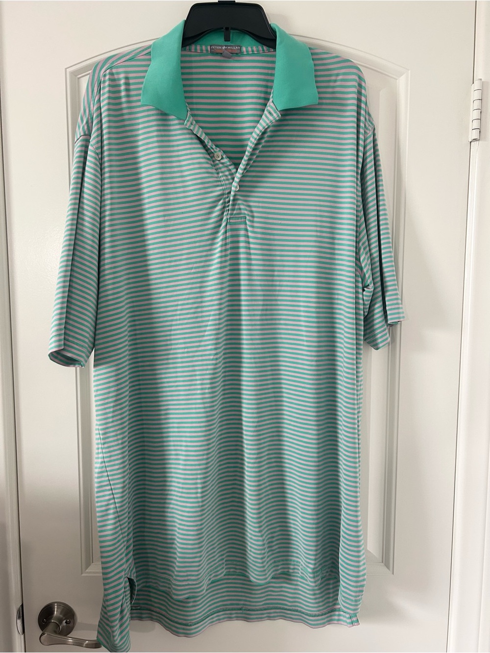Peter Millar Summer Comfort Golf Polo Mens XL Green/Gray Stripe